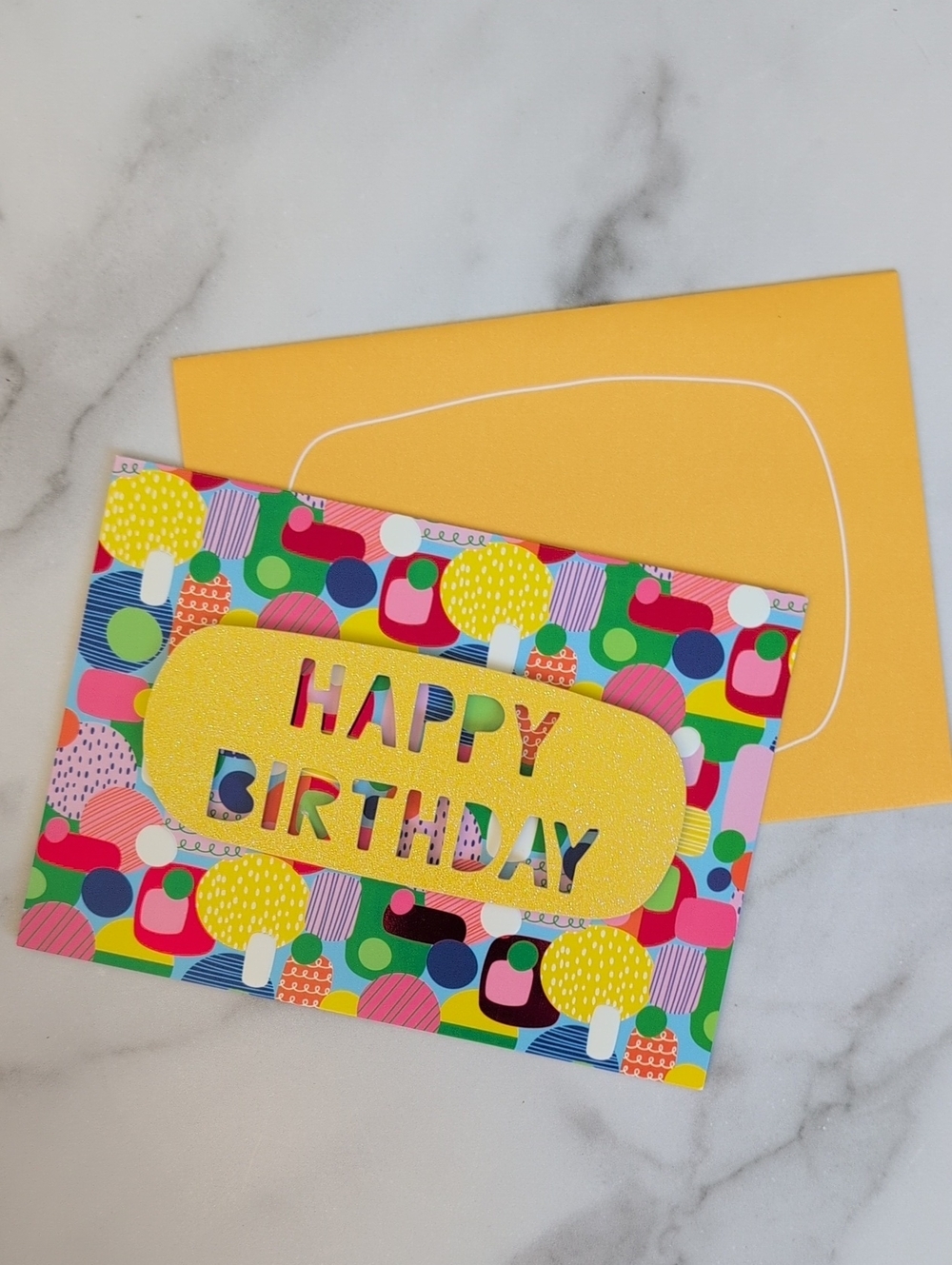 Colorful Happy Birthday Greeting Card - Yellow Accent